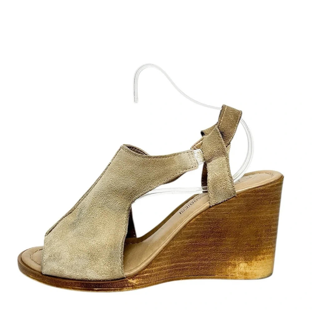 Barbara Barbiere Wedge Brown Tan Suede with Strap Sandals Size 8